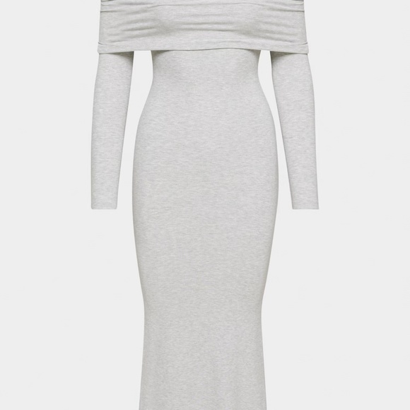 Aritzia ribbed off-shoulder long sleeve dress – Heather Chrome (XS) - Picture 11 of 13